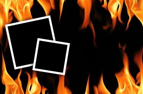 Empty frames with fire flames background Stock Photos
