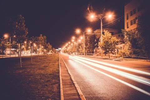 Empty freeway road at night Stock Photos