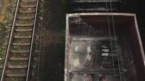 Empty Freight Train Cars Top View Stock Footage 94490721