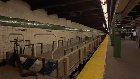 Empty freight train stopped on WEST 4 Street train station, New York City - 4K Stock Footage 308333644