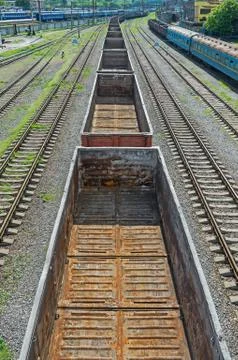 Empty freight wagons Stock Photos