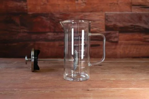 Empty french press in rustic kitchen Fotos Stock