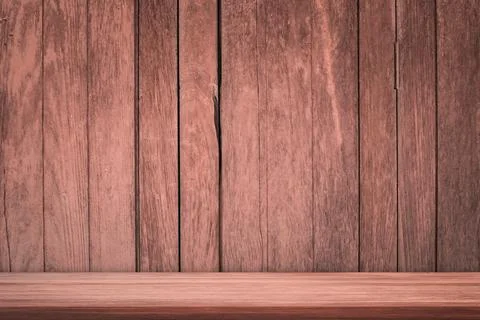 Empty front view of bookshelf on wooden wall background with copy space for a Stock Photos