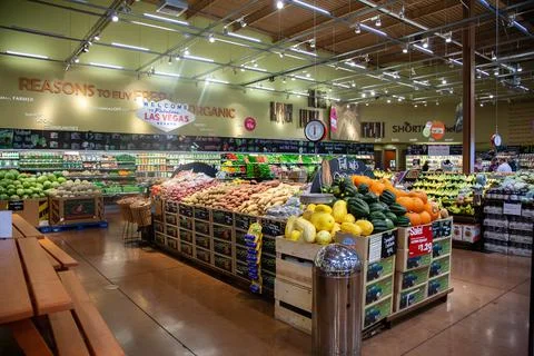 Empty fruit and vegetable department of a supermarket in Las Vegas Stock Photos