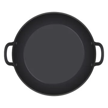 Empty frying pan, top view isolated on white background. Realistic steel pan Stock Illustration