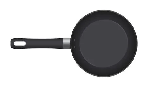 Empty frying pan, top view isolated on white background. Realistic steel pan Stock Illustration