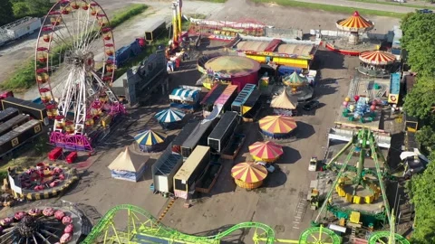 Empty Fun Park Aerial View During the Pandemic Lockdown Stock Footage 157343270