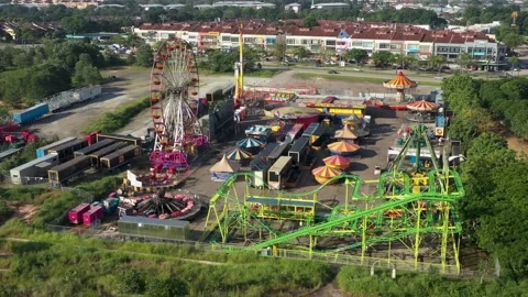 Empty Fun Park Aerial View During the Pandemic Lockdown Stock Footage 157343809