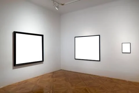 Empty gallery with empty frames indoor Stock Photos