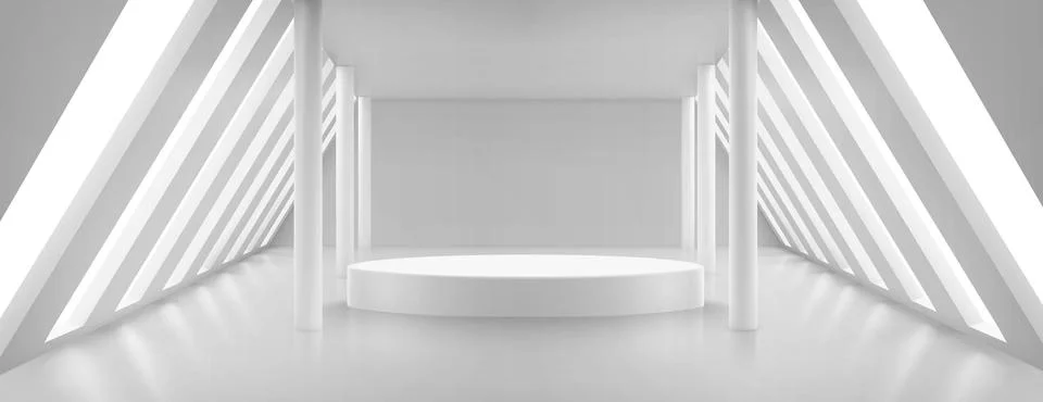 Empty gallery interior with circle podium, columns Stock Illustration