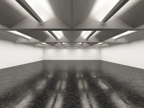 Empty gallery interior with dark floor 库存插图
