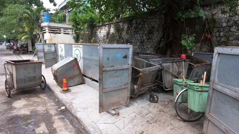 Empty garbage containers in Hanoi, Vietnam Stock Footage 157152272
