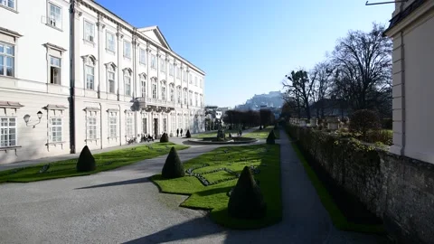Empty garden at mirabell castle Stock Footage 143904572