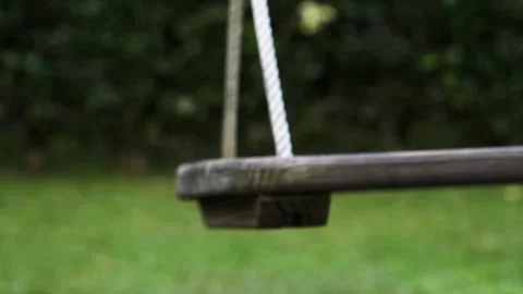 Empty Garden Wooden Swing, Slow Motion, Close Up Stock Footage 299907654