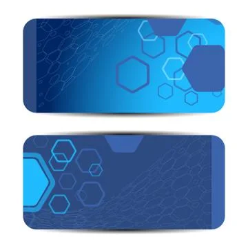 Empty gift voucher on the gradient blue background with pattern of hexagon ri Stock Illustration