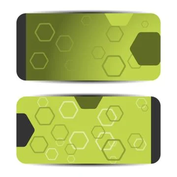 Empty gift voucher on the gradient green background with hexagon pattern. Stock Illustration