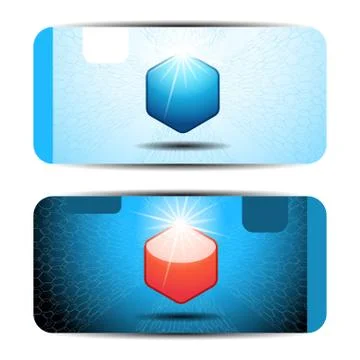 Empty gift voucher with label on the blue gradient background with hexagon pa Stock Illustration