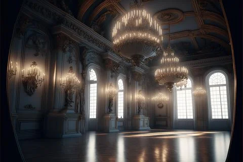 An empty glamorous rococo baroque ballroom generated by AI Stock Illustration
