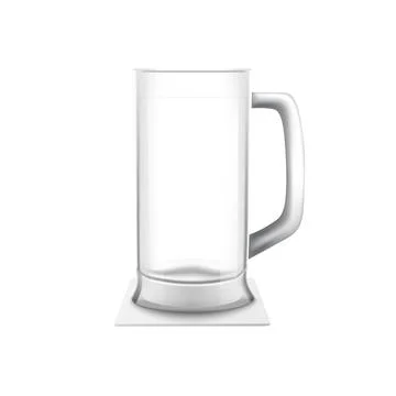 Empty glass beer mug on white coaster, realistic vector illustration isolated Stock Illustration