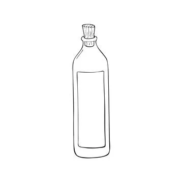 Empty glass bottle. Hand drawn empty hand drawn bottle with cork on white b.. Stock Illustration