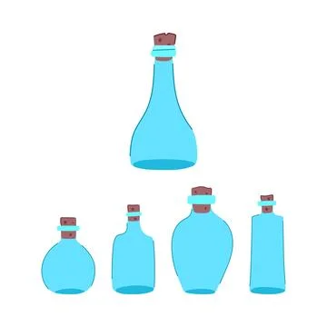 Empty glass bottles with corks displaying different shapes Stock Illustration