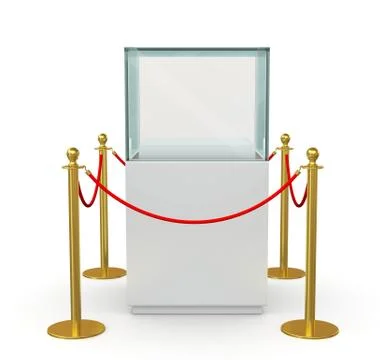 Empty glass cube with barrier rope 库存插图
