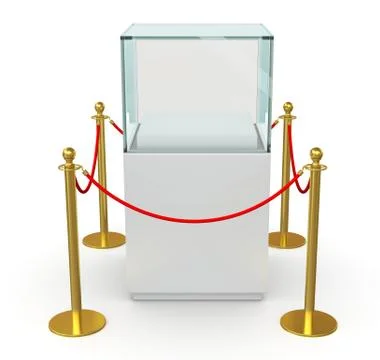 Empty glass cube with barrier rope Stock Illustration