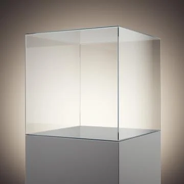 Empty glass cube on podium. 3d rendering 库存插图