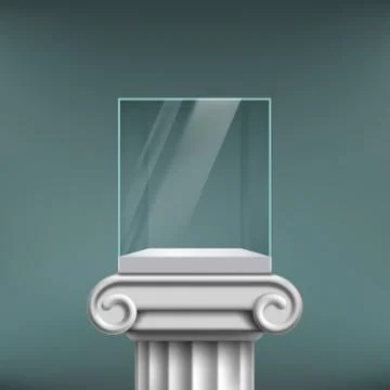 Empty glass cube showcase on an antique column. Stock-Illustration