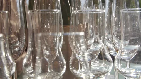 Empty Glass Glasses. Close-up in Motion. Stock Footage 151387021