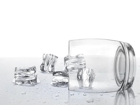Empty glass with ice cubes on a white background. 3d render イラスト素材