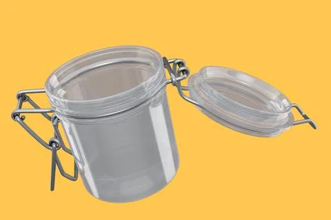Empty glass jar for coffee beans isolated on yellow background. Stock Illustration
