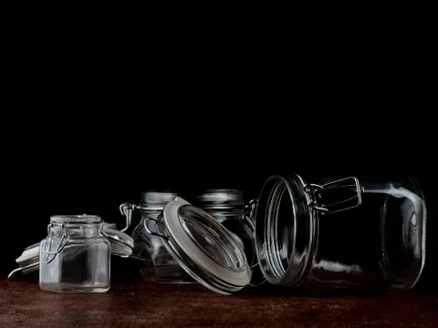 Empty glass jars Stock Photos