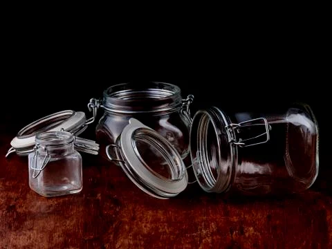 Empty glass jars Stock Photos