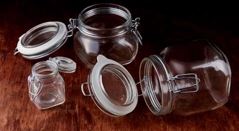 Empty glass jars Stock Photos