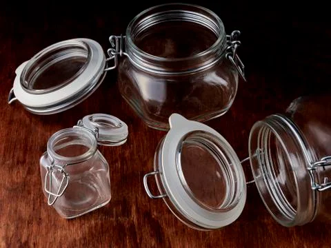 Empty glass jars Stock Photos