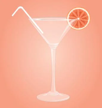 Empty glass for martini with grapefruit and plastic tube on pink Stock-Illustration