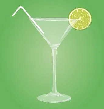 Empty glass for martini with lime and plastic tube on green Stock Illustration