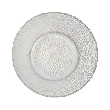 Empty glass plate with textured surface isolated on white background. Round.. Stock Photos