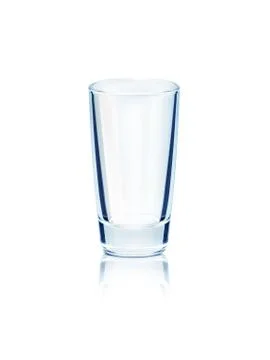 Empty glass on a reflective surface on white background Stock Photos