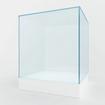 Empty glass showcase. 3d render. isolated on gray background Illustrazione stock