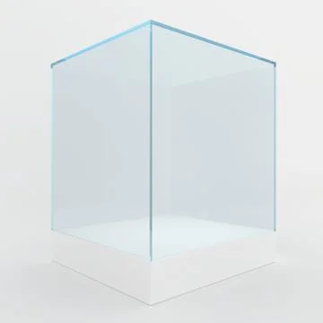 Empty glass showcase. 3d render. isolated on gray background Illustrazione stock