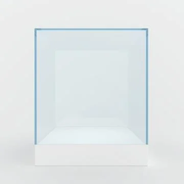 Empty glass showcase. 3d render. isolated on gray background Illustrazione stock