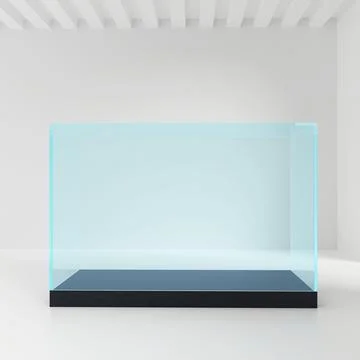 Empty glass showcase in cube shape for presentation on white Illustrazione stock