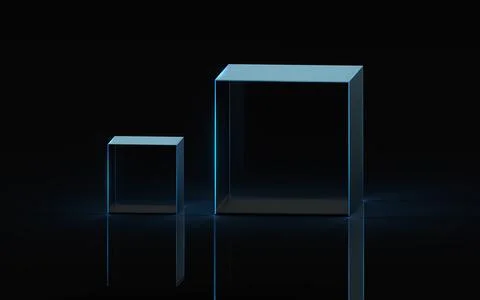Empty glass showcase with dark background, 3d rendering. Stock Illustration
