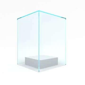 Empty glass showcase for exhibit. 3d rendering Illustrazione stock