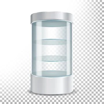 Empty Glass Showcase Vector. Realistic Round Showcase For Exhibit With Shelves Stock Illustration