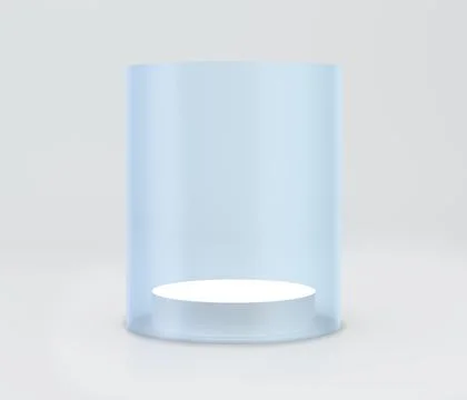 Empty glass showcase with white podium. Design template for mockap Stock-Illustration