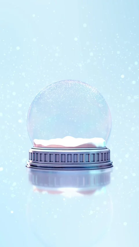 Empty Glass Snow Globe with Falling Snow on Pale Blue Background Stock Footage 342635779