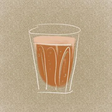 An empty glass on a table. funny illustration of a drink in a glass Illustrazione stock